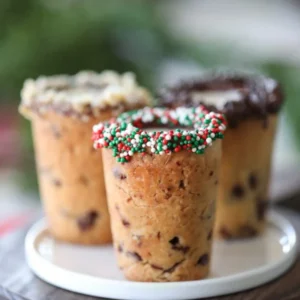 Cookie Shot de chocochips con borde de granillo rojo, verde y blanco sobre plato