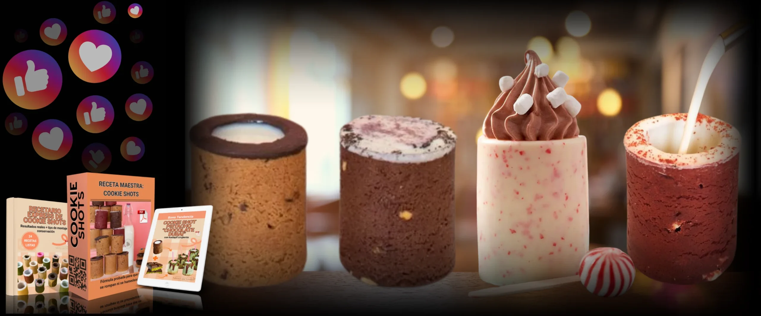 Cookie Shots servidos como postre y bebida caliente en vasitos de galleta